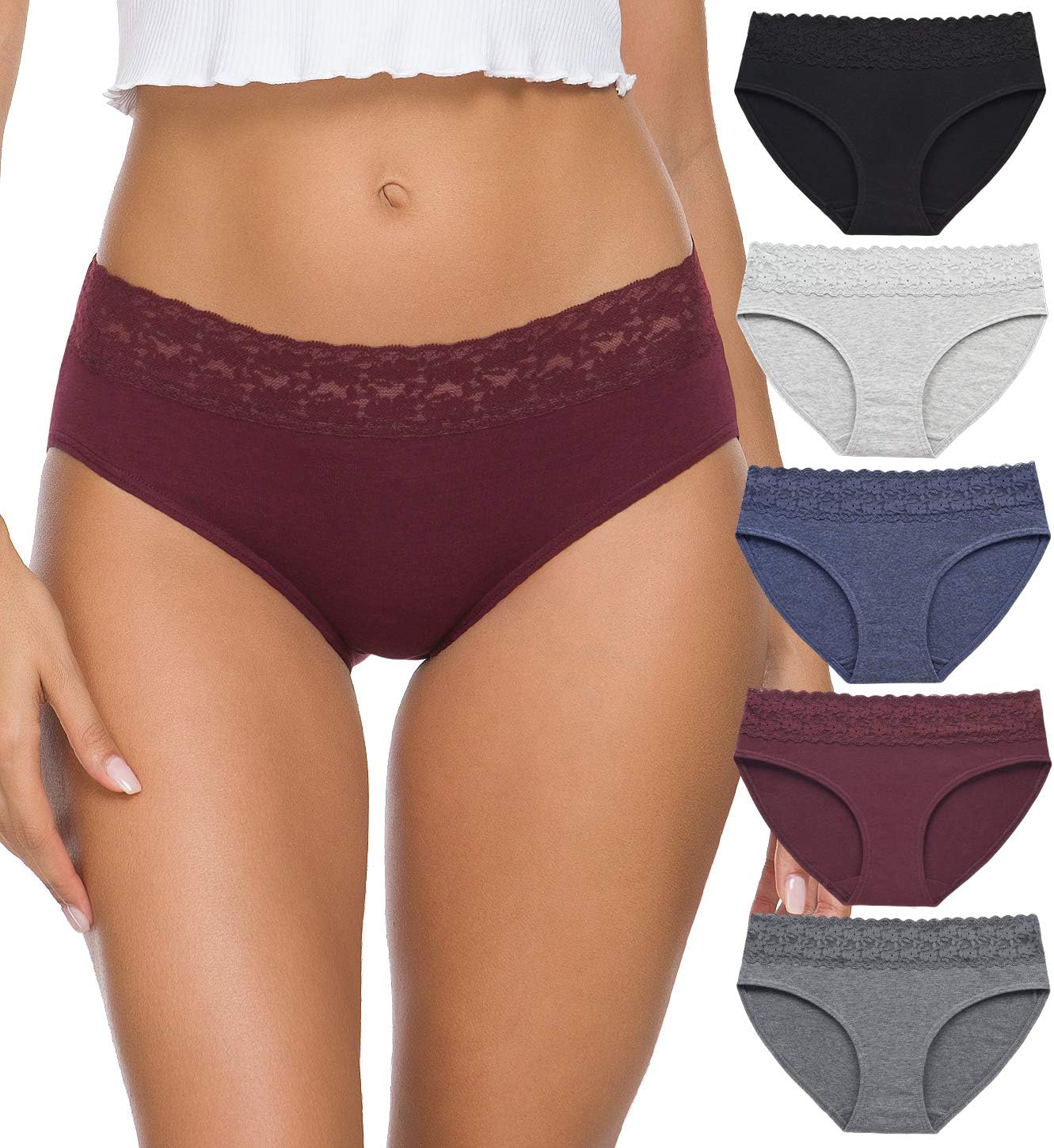 Hipster Panties for Women Underwear Lace Bikini Hip-huggers Panties 5 Pack