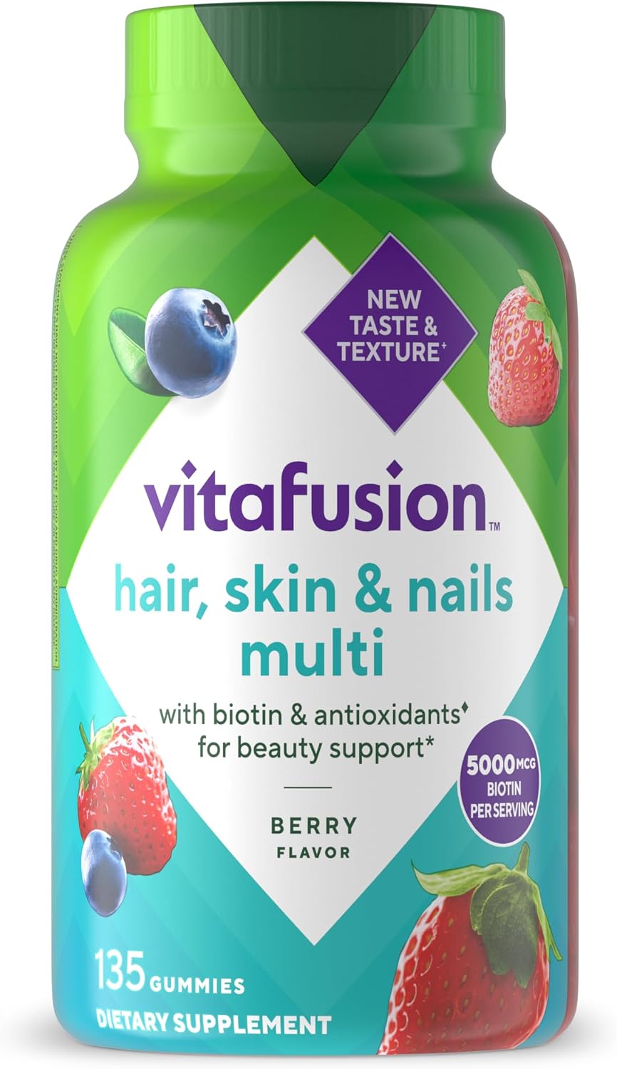 Vitafusion Hair Skin and Nails Gummies | Biotin 5000mcg | 100 Count | Gummy Vitamins for Adult Women & Men | Berry Flavor | Gluten-Free Multivitamin Supplement