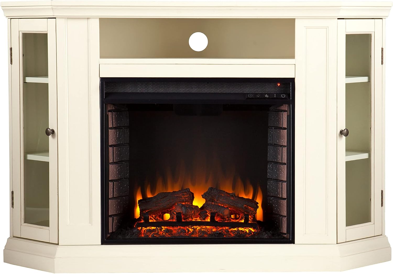 SEI Furniture Claremont Convertible Corner Electric Fireplace Media Stand with Storage, Black