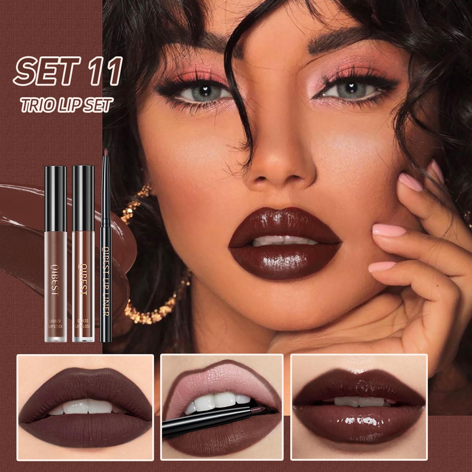 QiBest 7Pcs Matte Liquid Lipstick + 1Pcs Lip Plumper Makeup Set Kit, Pigmented Long Lasting Lip Gloss Set