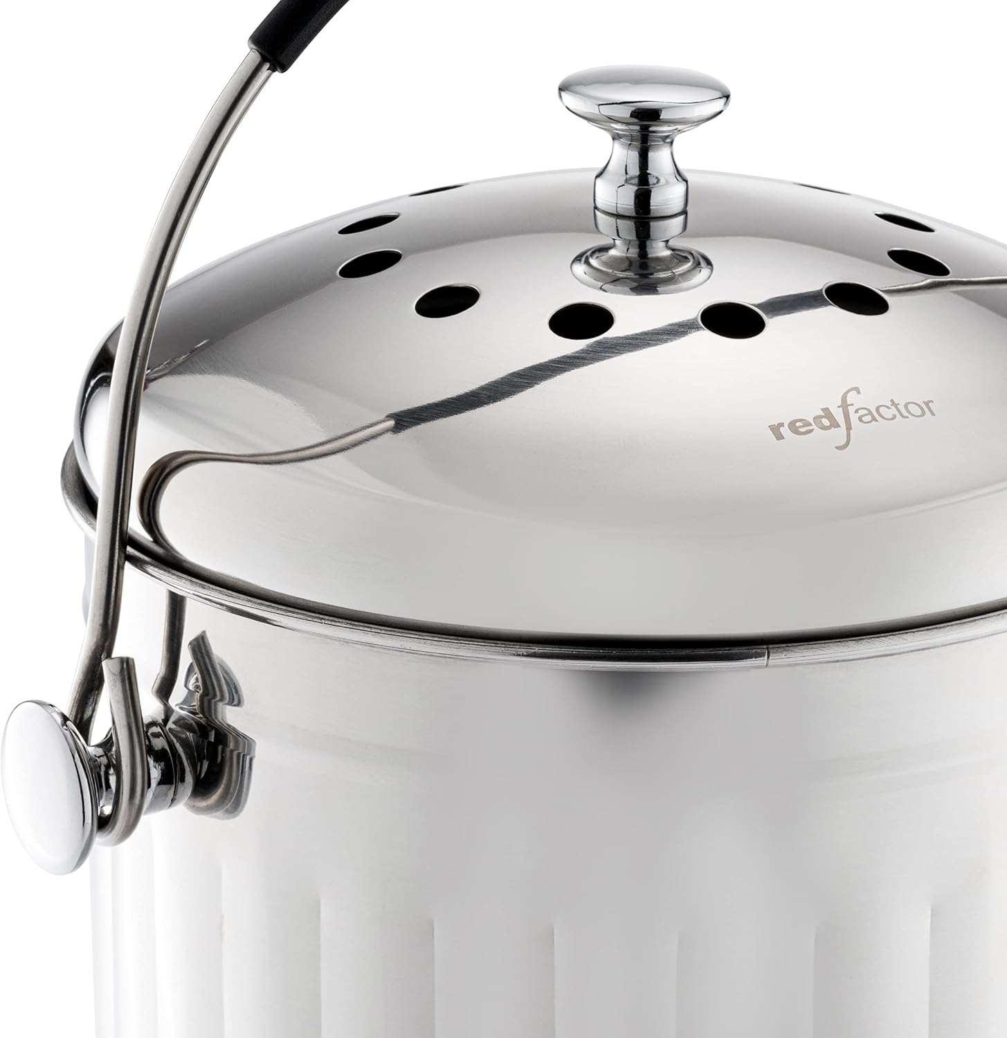 RED FACTOR Premium Compost Bin for Kitchen Countertop - Stainless Steel Food Waste Bucket with Innovative Dual Filter Technology - Includes Spare