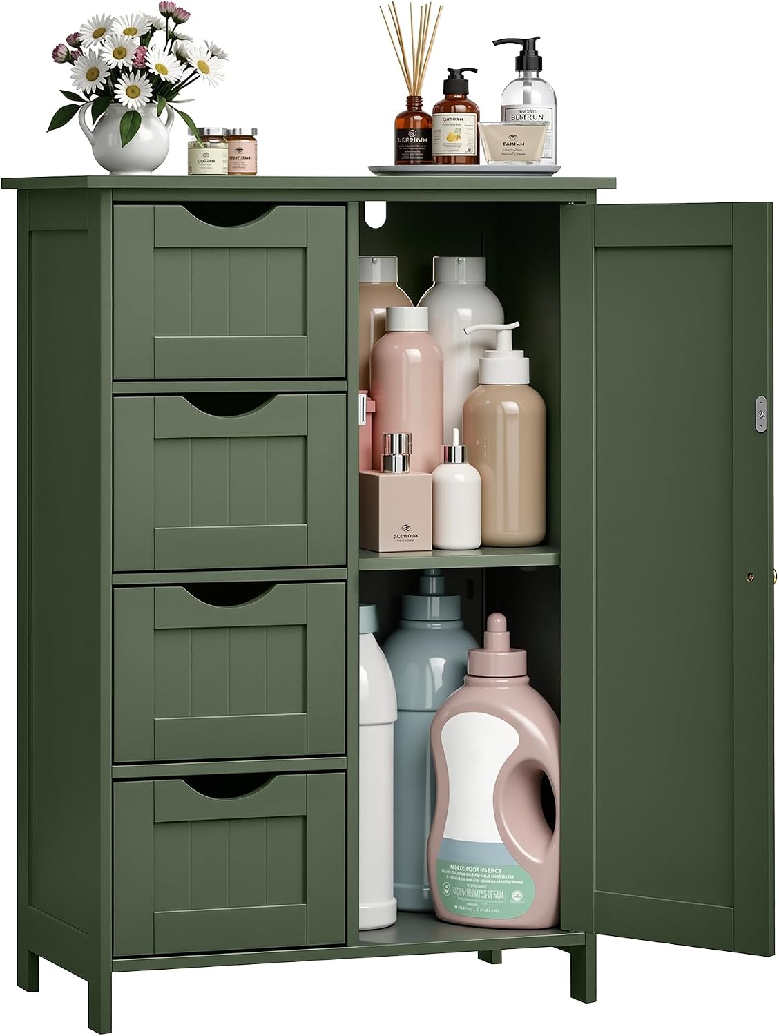 VASAGLE Floor Storage Cabinet, Freestanding Storage Unit with 2 Adjustable Shelves, for Bathroom Living Room Dining Kitchen, 11.8 x 23.6 x 31.5 Inches, Cloud White UBCB60WV1