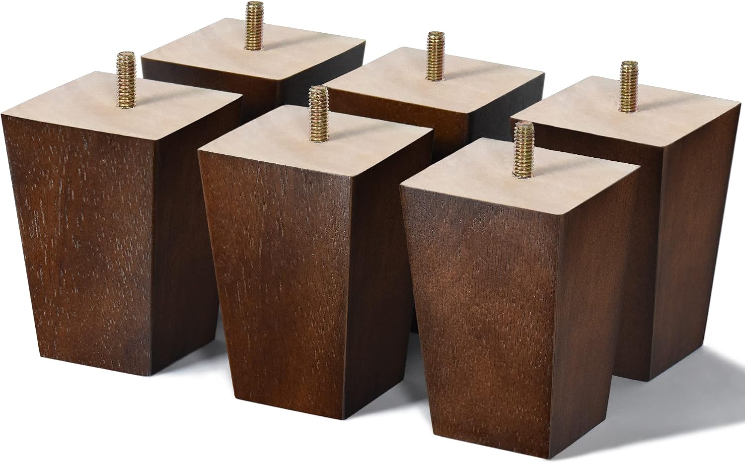 Sofa Legs Square Bed Feet 2 inch Wood Replacement Leg for Furniture Set of 4, Dark Brown
