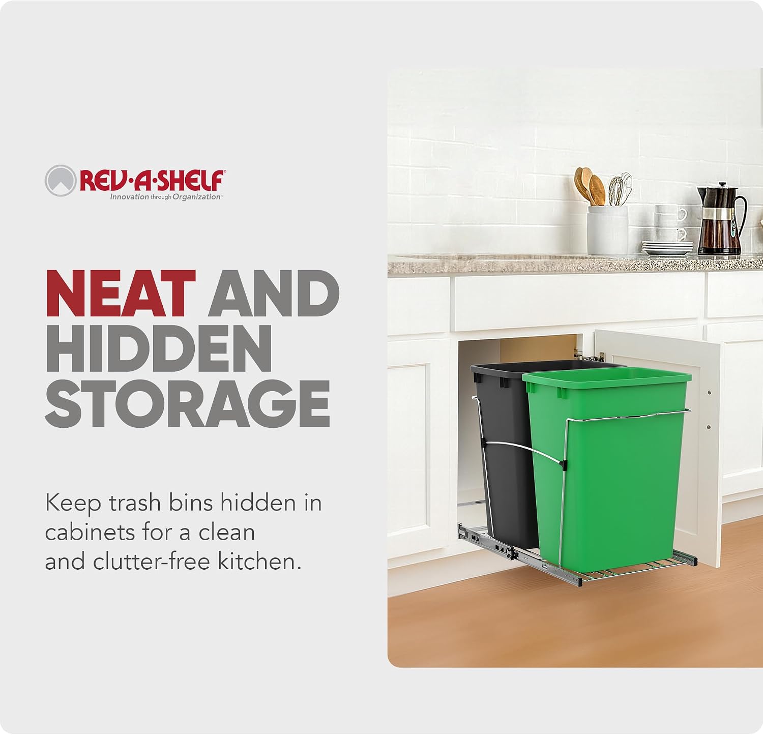 Rev-A-Shelf Double Pullout Garbage Trash Cans for Kitchen Cabinets, 35 Qt