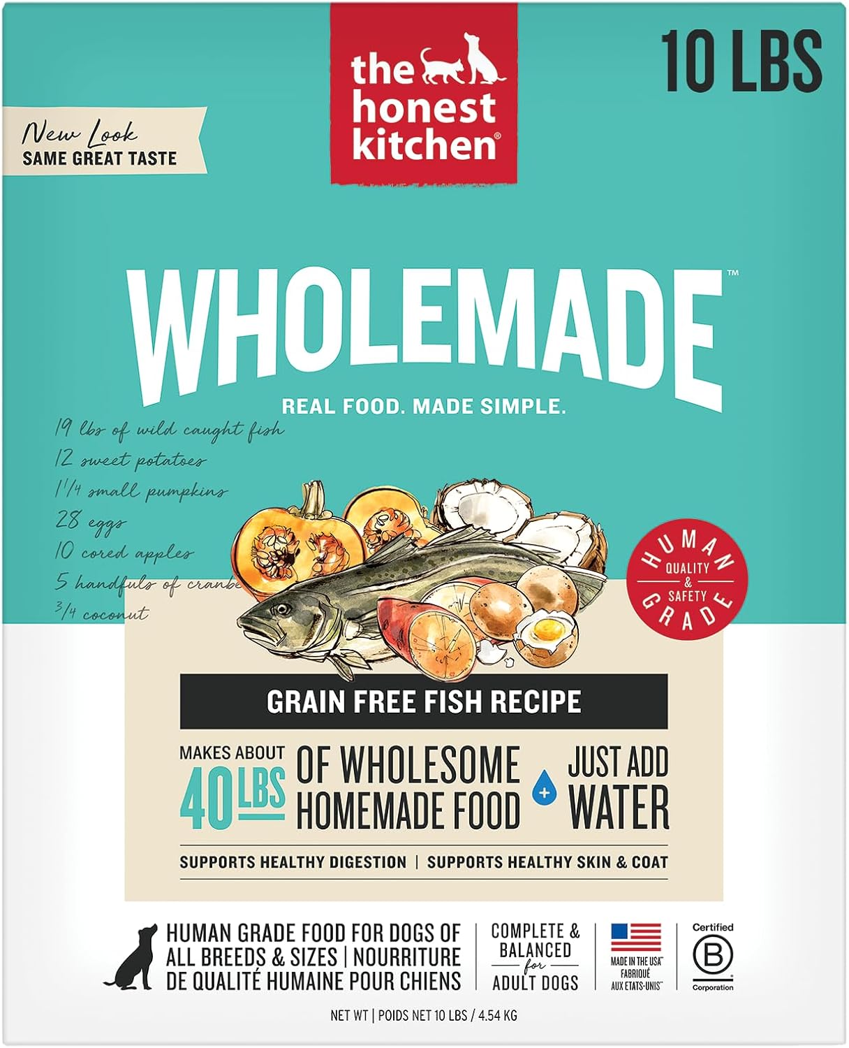 The Honest Kitchen Human Grade Wholemade™ Dehydrated Grain Free Dog Food – Complete Meal or Dog Food Topper – Chicken 4 lb (Makes 16 lbs)