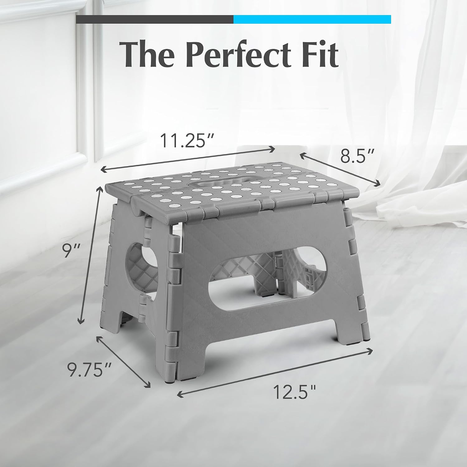 Handy Laundry Folding Step Stool 9 Inch, Black, Non-Slip Holds 300 lbs | 9 Inch, Black, Foldable Collapsible Step Stool, Non-Slip, Holds 300 lbs, Kitchen Bathroom Bedroom, Adults