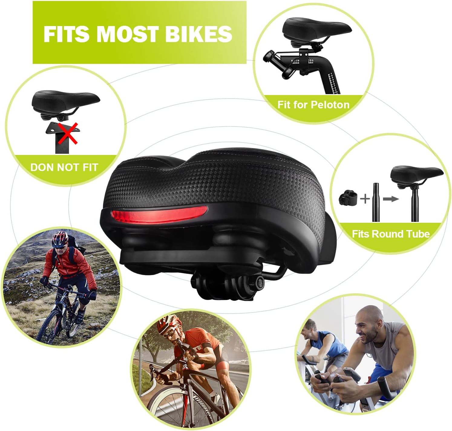 Bike Seat, Most Comfortable Bicycle Seat Dual Shock Absorbing Memory Foam Waterproof Bicycle Saddle Bike Seat Replacement with Refective Tape