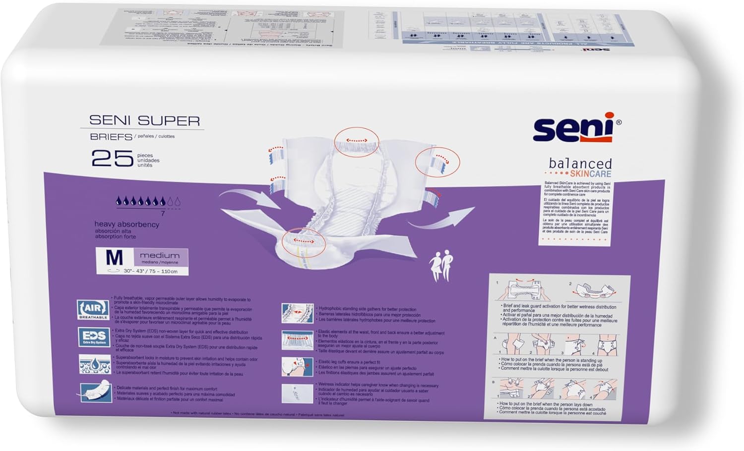 Seni Super Unisex Adult Incontinence Briefs with Tabs, 45-59 in, 75 ct | Breathable, Disposable Brief for Men & Women