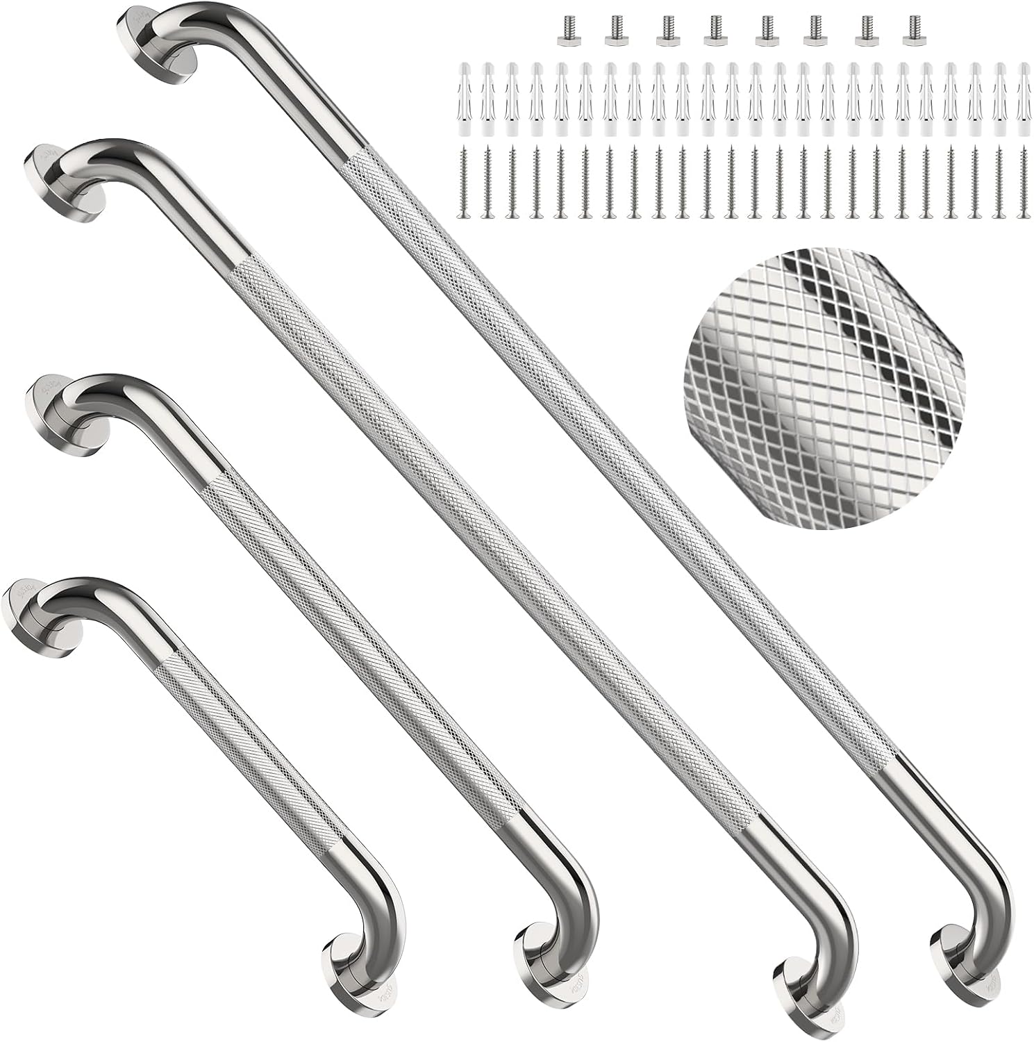 Brushed Nickel Grab Bars 18" 32" 36" 42" Bundle - 1.25" Diameter | 4 Pack Commercial Grab Bar, Anti-Slip Safety Shower Handrail, Toilet Handicap Bar, Stainless Steel Bathroom Handle for Senior