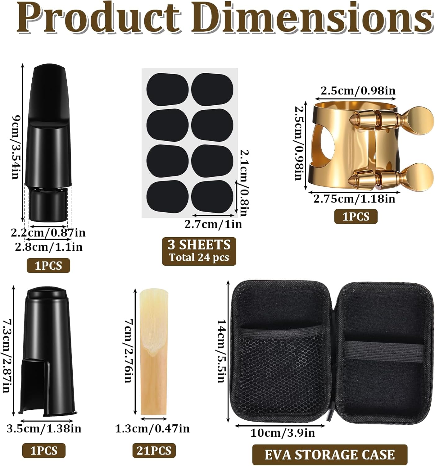 49Pcs Alto Saxophone Mouthpiece Kit, Includes Gold Sax Ligature, Saxophone Mouthpieces, Plastic Cap, 21 Sax 2.5 Reeds