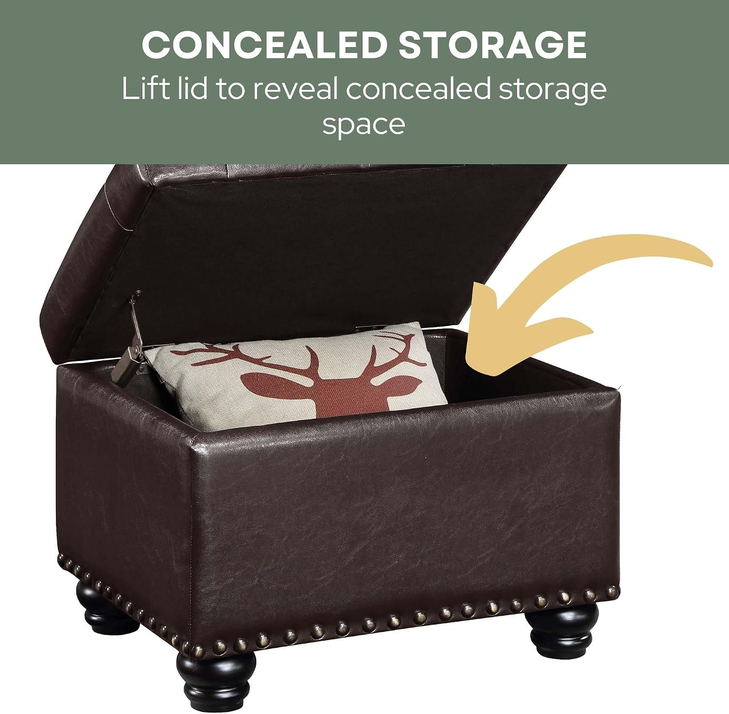 Convenience Concepts Designs4Comfort 5th Avenue Storage Ottoman 24" - Contemporary Foot Stool and Seat with Hinged Lid for Living Room, Dining Room, Office, Den, Espresso Faux Leather