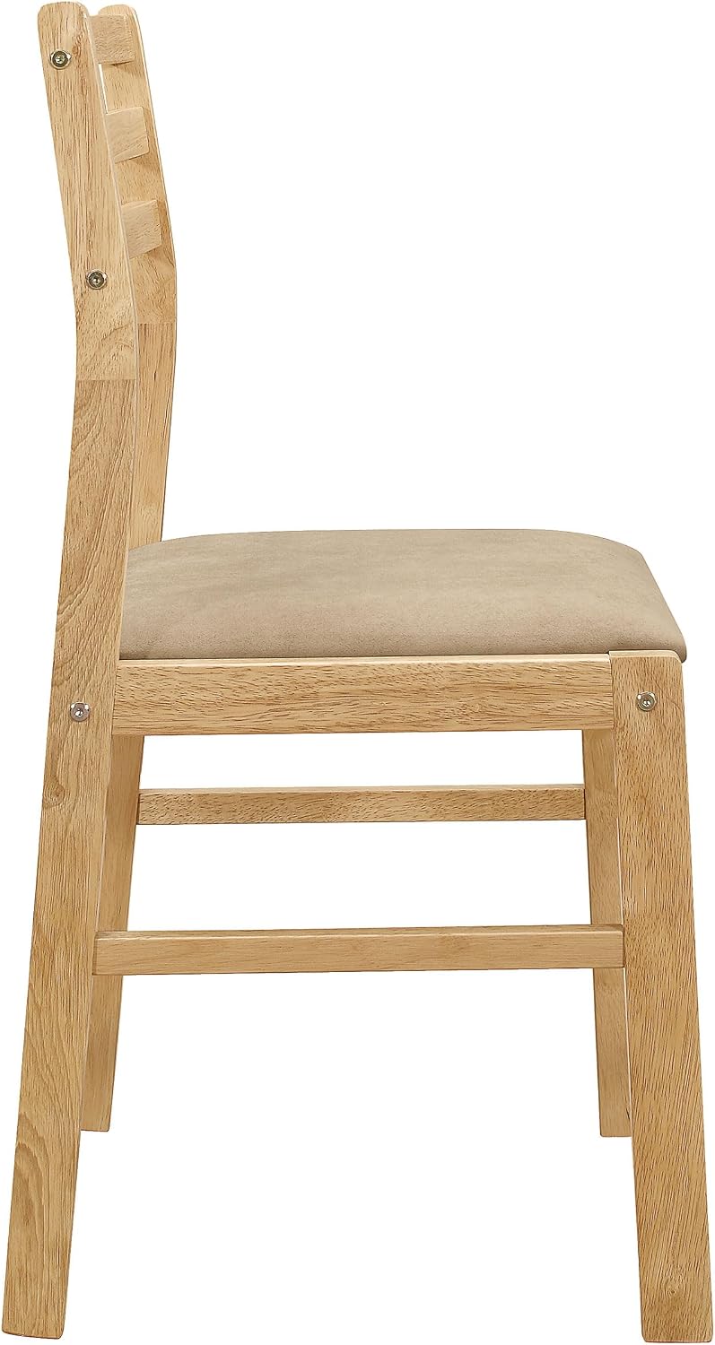 Coaster Home Furnishings 3-Piece Round Wood Dining Room Set Drop Leaf Extension Table Ladder Back Side Chairs Upholstered Seat Cushions Beige and