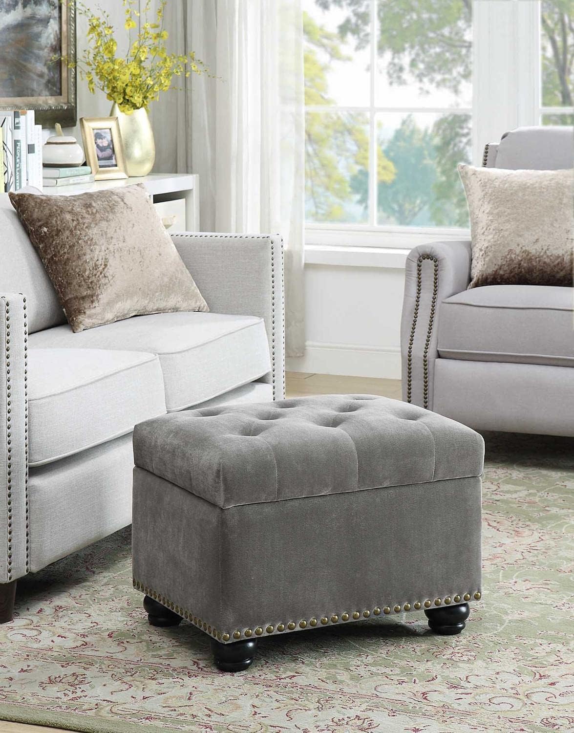 Convenience Concepts Designs4Comfort 5th Avenue Storage Ottoman 24" - Contemporary Foot Stool and Seat with Hinged Lid for Living Room, Dining Room, Office, Den, Espresso Faux Leather
