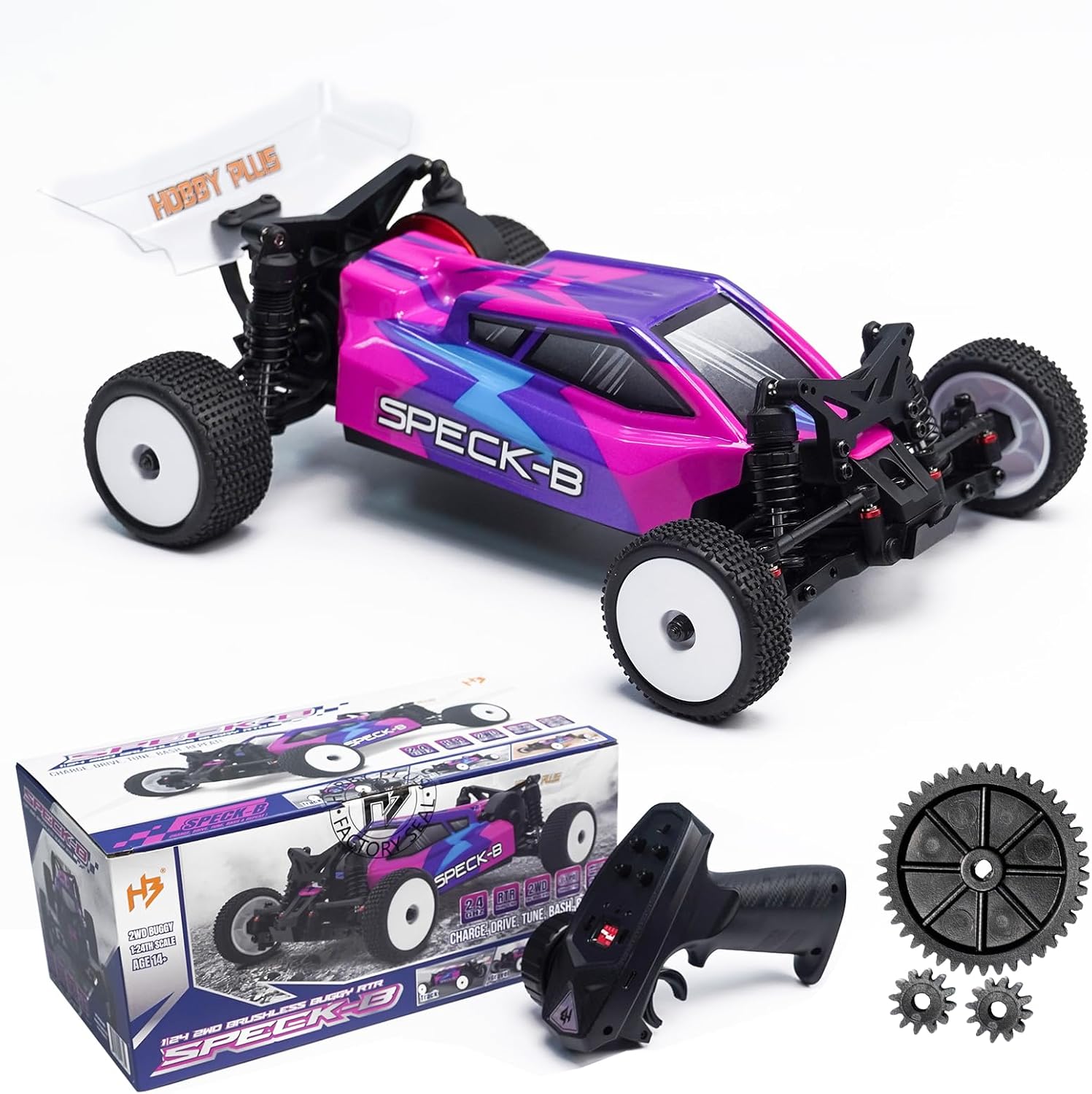 HOBBYPLUS Speck B Elite Brushless 1/24 2WD Mini RC Car - RTR RC Buggy, Fast Mini Racing Buggy – Remote Control Car Racing Vehicles (Razor Magenta)