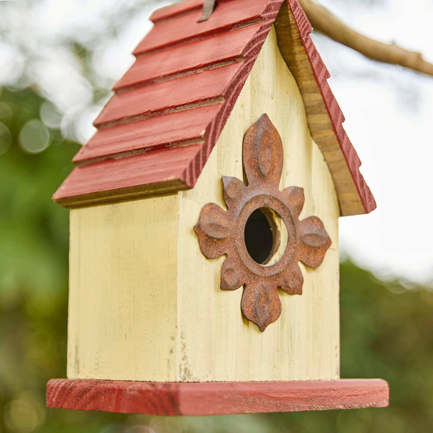 Glitzhome 14" H Hanging Distressed Wooden Church Birdhouse Garden Decor