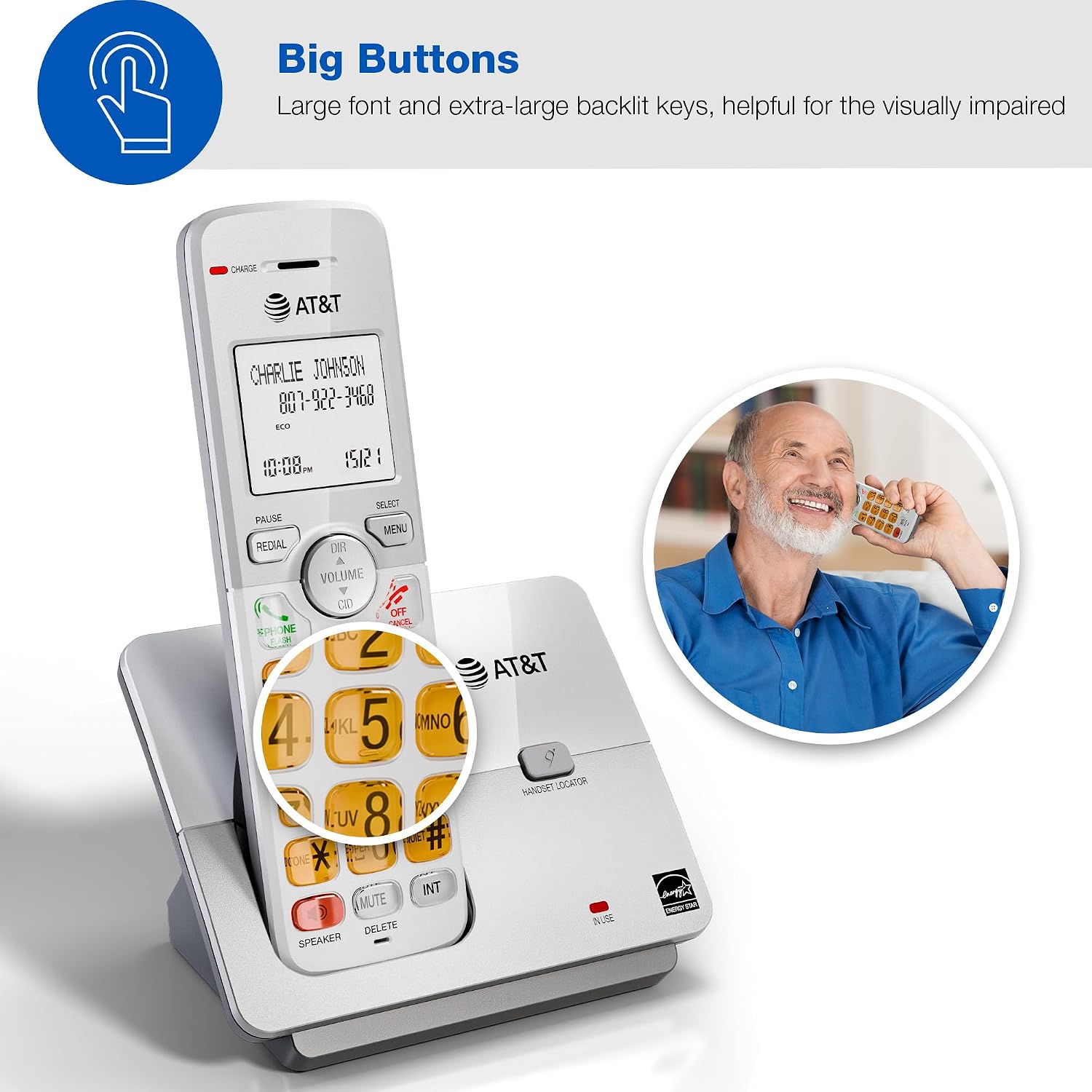 AT&T EL52213 2-Handset Cordless Phone, Light Champagne | Digital Answering System, Extra-Large Backlit Keys, Caller ID/Call Waiting, DECT 6.0, Expandable Speakerphone