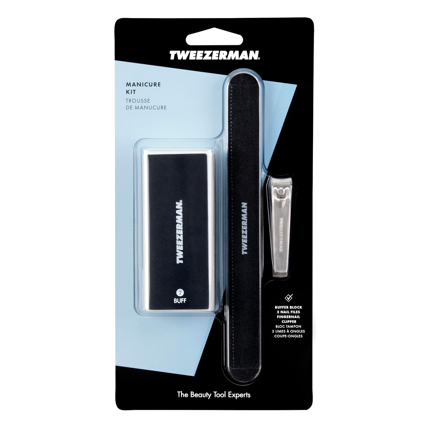 Tweezerman Manicure Kit with Clipper, Polish Remover Pushy, 2 Files Black