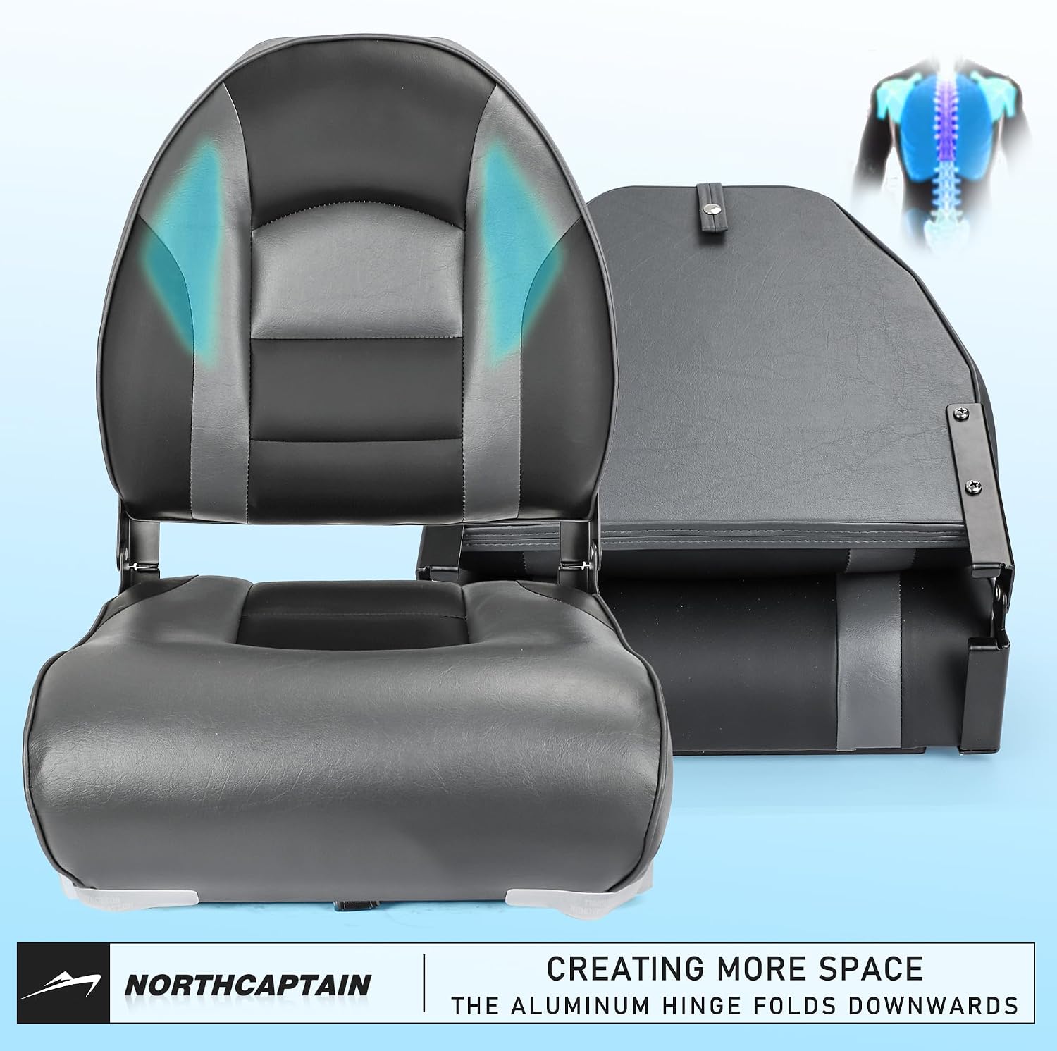NORTHCAPTAIN Deluxe A Pair of Marine High Back Folding Boat Chair Fishing Boat Seat, for Fishing, Bass/Jon/Pontoon Boat Chairs
