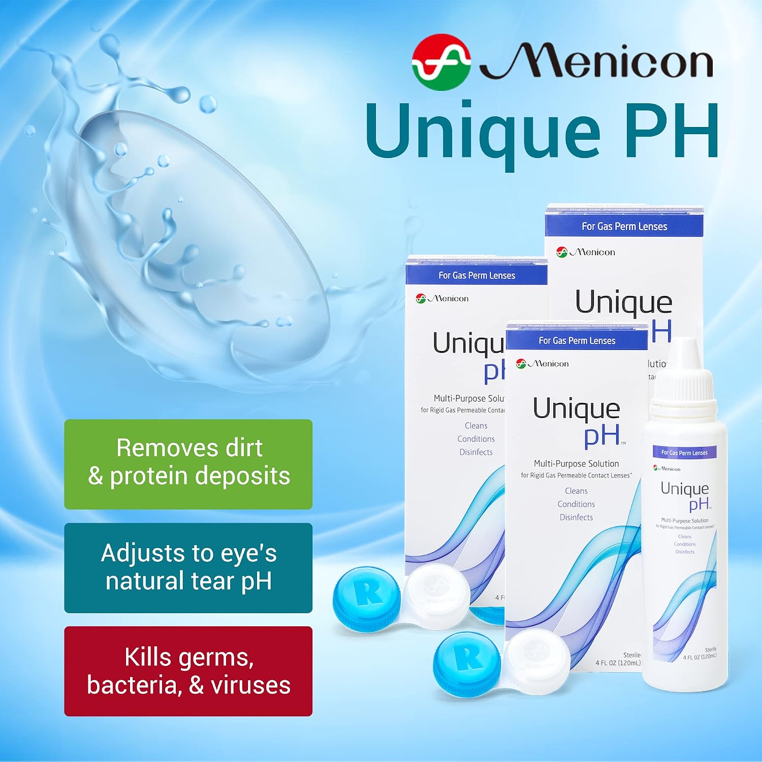 Menicon Unique pH Multipurpose Contact Lens Solution with Lens Case 4 fl oz