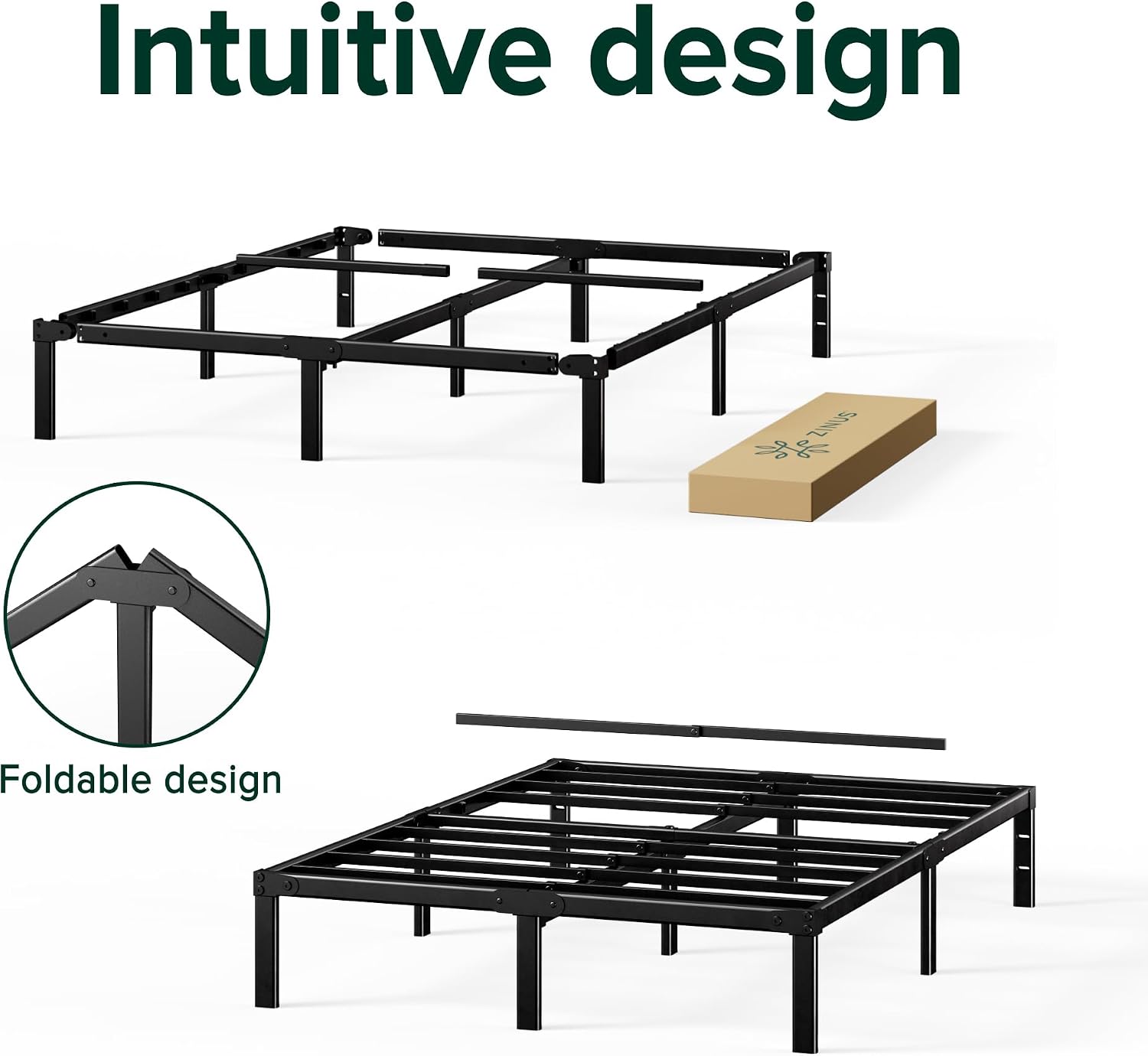 ZINUS Van 16 Inch Metal Platform Bed Frame / Steel Slat Support / No Box Spring Needed / Easy Assembly, Full