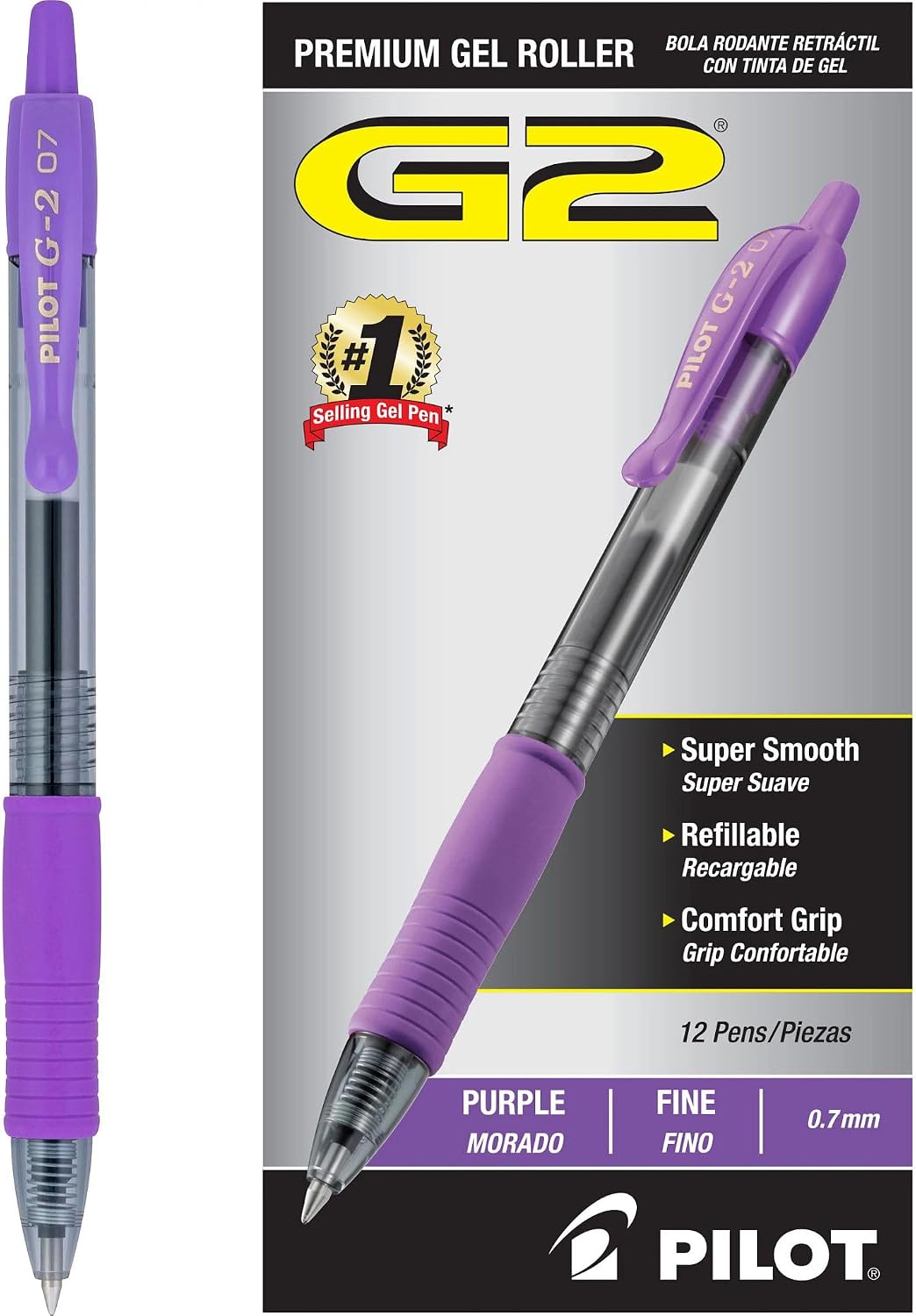 PILOT G2 Pens, 0.7mm, Black Ink, 12-Pack
