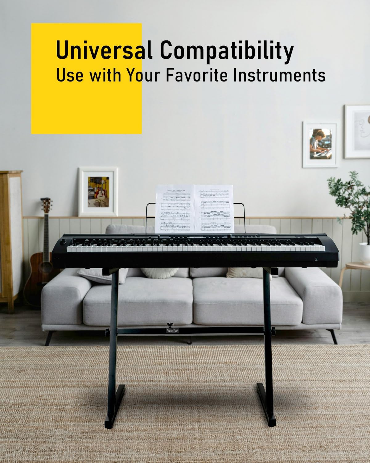 Stage Rocker Single-X Style Classic Folding Keyboard & Digital Piano Stand, Adjustable Width & Height, Durable & Sturdy, Easy to Assemble for Travel/Storage, Sleek Black, Powered by Hamilton(SR524000)