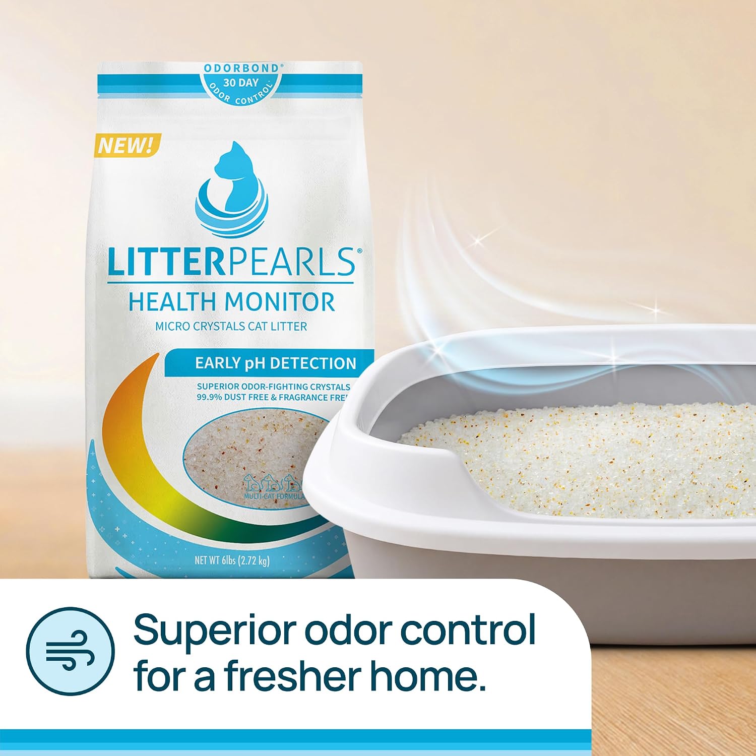 Litter Pearls Micro Crystals Unscented Non-Clumping Crystal Cat Litter with Odorbond, 7 lb, White, Clear and Blue Crystals (LPMC7)