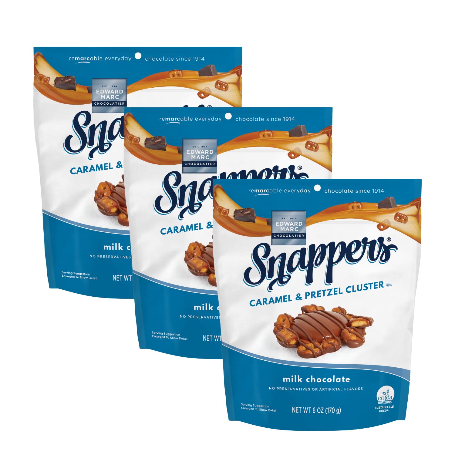 Edward Marc Snappers Sweet Caramel & Pretzels Cluster - Crunchy Pretzel Snack With Milk Chocolate For Adults And Kids - 6 oz (pack of 1)