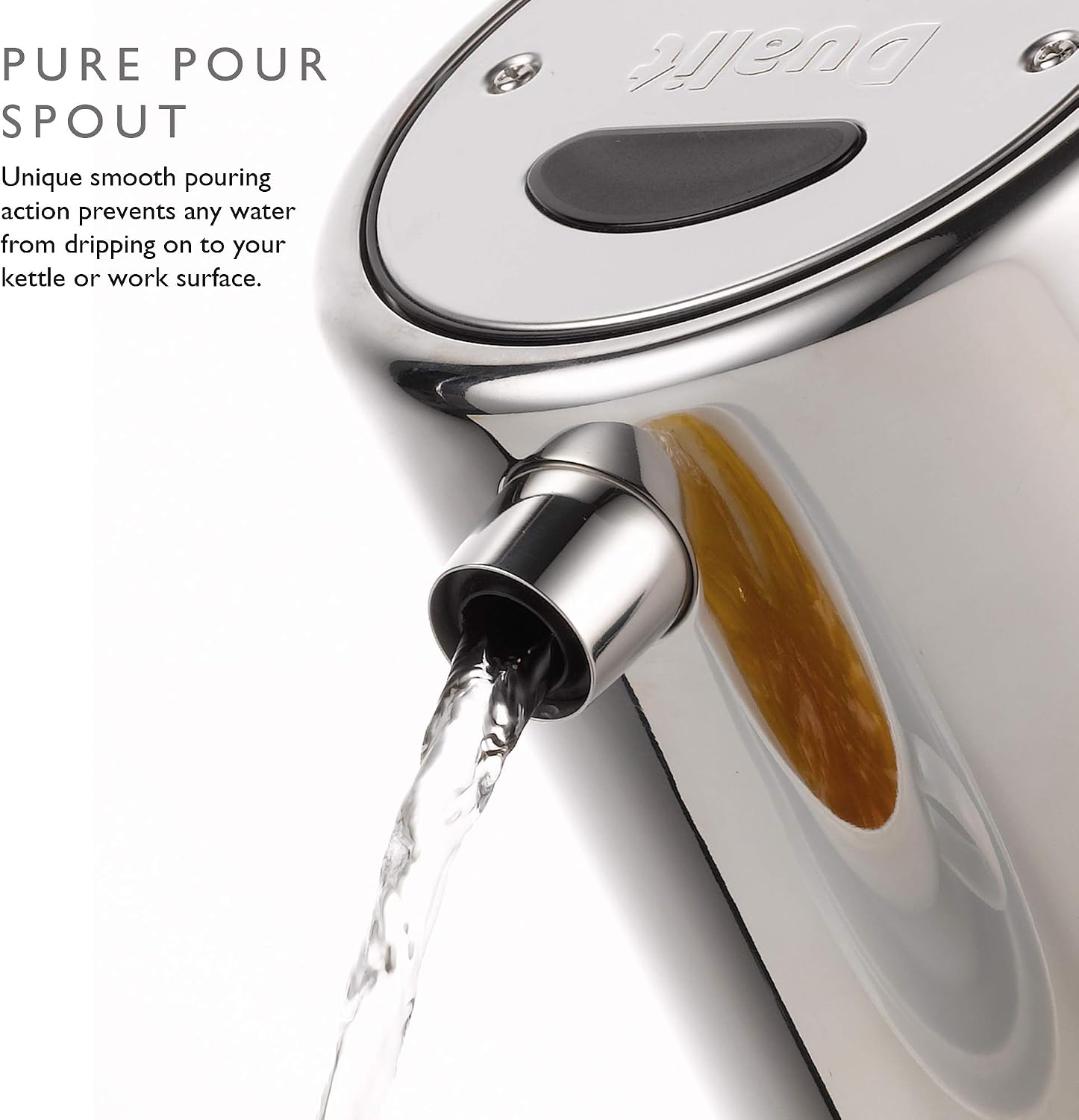 Dualit Design Series Kettle - 50.7 fl.oz - Stainless Steel Kettle with Black Trim - Rapid Boil and Patented Pure Pour Non-Drip Spout - Measuring