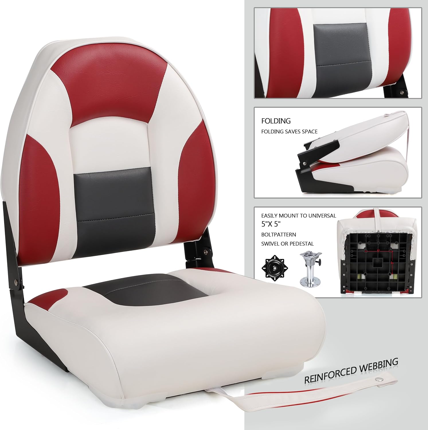 NORTHCAPTAIN Deluxe A Pair of Marine High Back Folding Boat Chair Fishing Boat Seat, for Fishing, Bass/Jon/Pontoon Boat Chairs