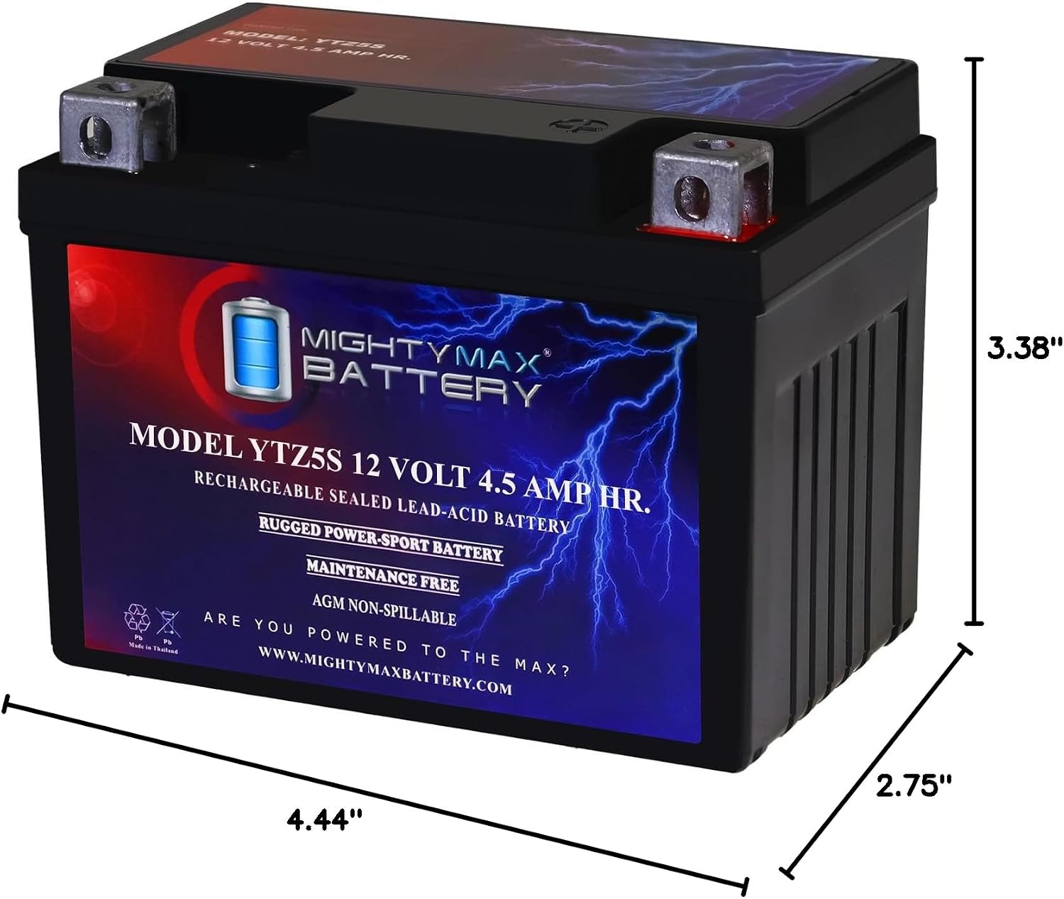 Mighty Max Battery YTZ12S -12 Volt 11 AH, 210 CCA, Rechargeable Maintenance Free SLA AGM Motorcycle Battery