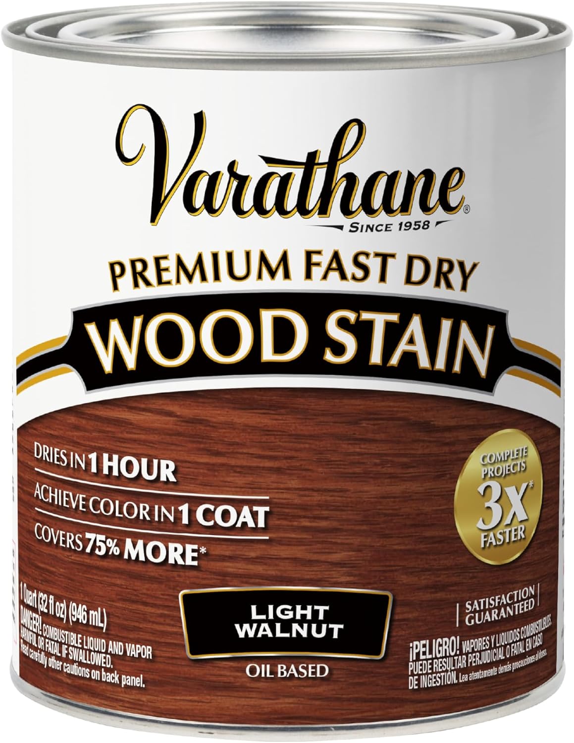 Varathane Premium Fast Dry Weathered Gray Wood Stain | Oil-Based, 1 Coat Color, 1 Hour Dry Time, Interior Wood Stain, Furniture, Cabinets, Doors, Covers Up to 275 Sq Ft, Quart