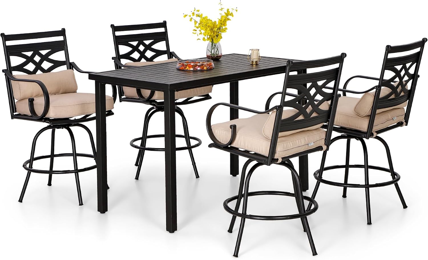 PHI VILLA Outdoor Bar Set 3 PCS Patio Bistro Table & Swivel Stools