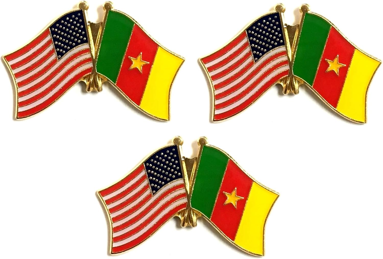 3 National Country Flag Crossed Enamel Flag Pins Pack of 3 Friendship Double Flags