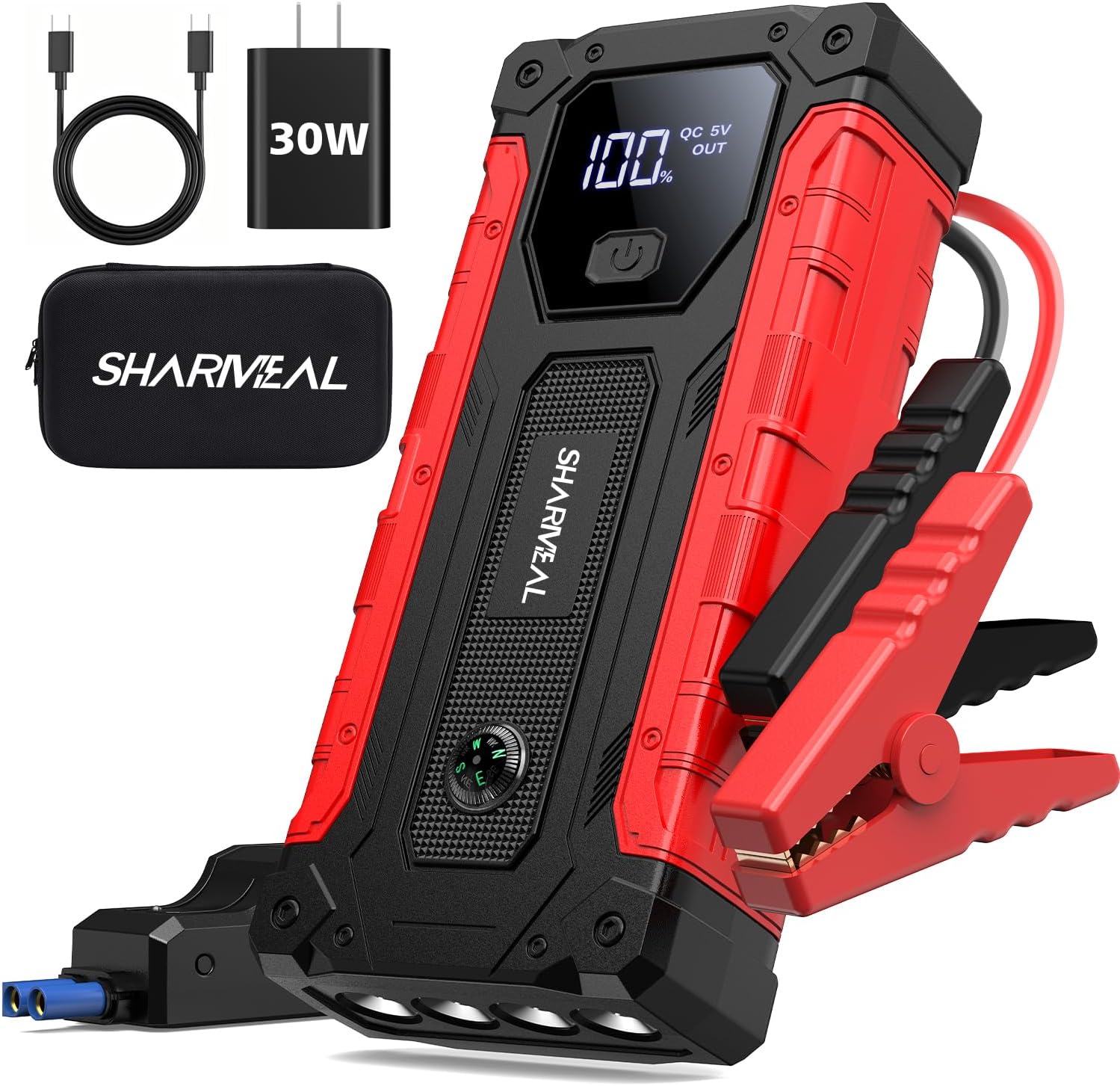 Sharmeal Car Battery Jump Starter 7000A, Jump Starter Battery Pack for All Gas and 12.0L Diesel, 12V Portable Jump Box with LED Light