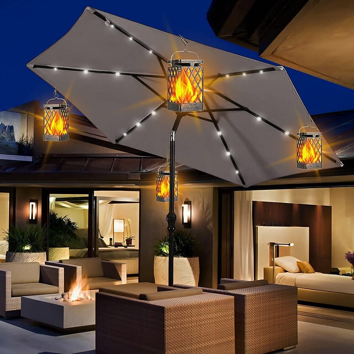 TomCare Solar Lanterns Outdoor, Flickering Flame Hanging Lights, 2 Pack
