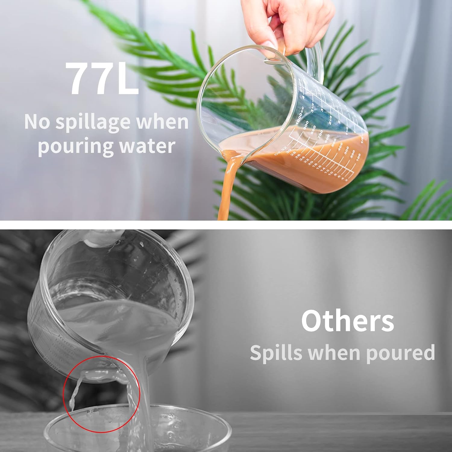 2 Cup Glass Measuring Cup, [Insulated handle, V-Shaped Spout], High Borosilicate Glass Measuring Cup for Kitchen or Restaurant, Easy To Read, 500 ML (0.5 Liter, 2 Cup)