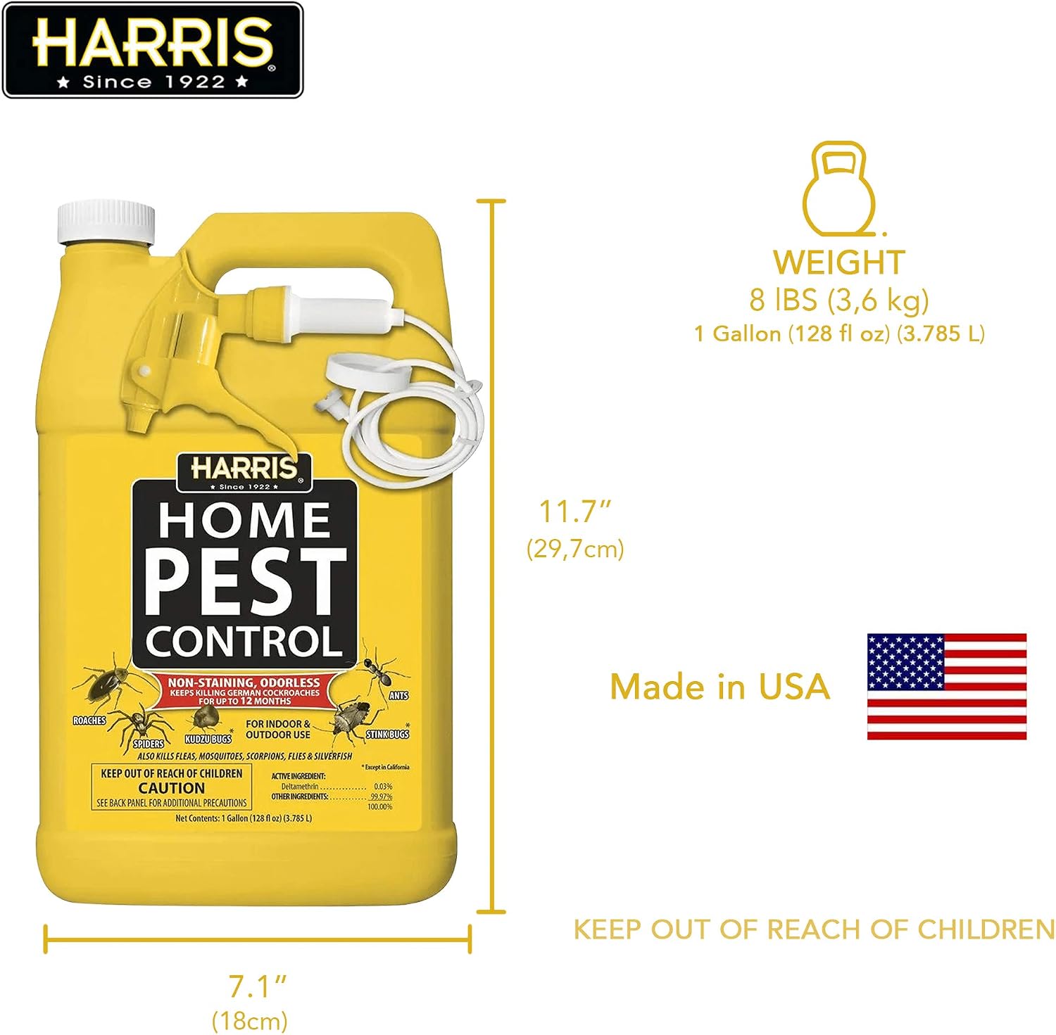 Harris Home Insect Killer, Liquid Gallon Spray with Odorless and Non Staining Residual Formula - Kills Stinkbugs, Ants, Roaches, Spiders, Fleas