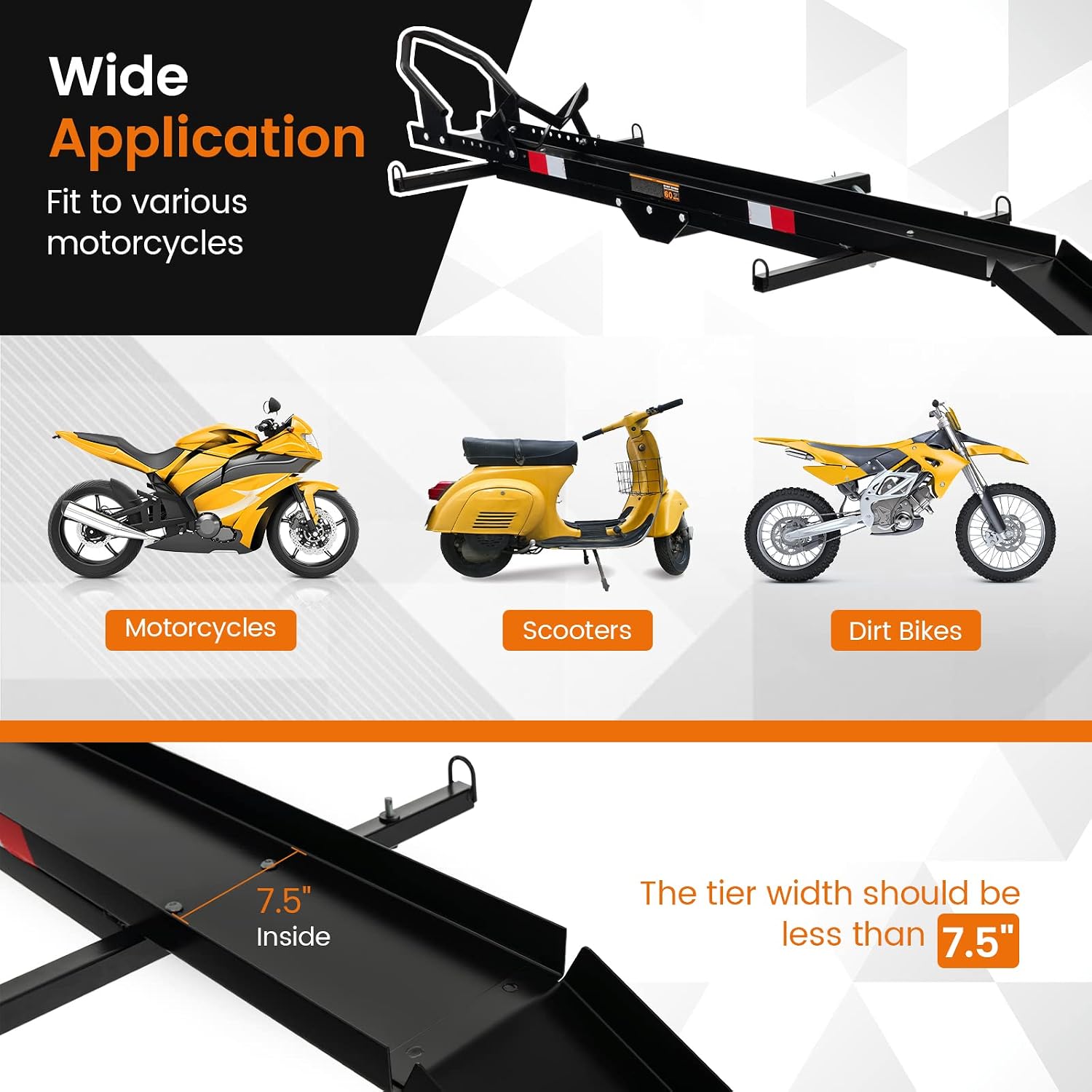 Goplus Motorcycle Hitch Carrier, 600LBS Motorcycle Carrier Hitch Mount with 2 Straps, Loading Ramp, Dirt Bike Trailer, Heavy Duty Motor Cycle Rack
