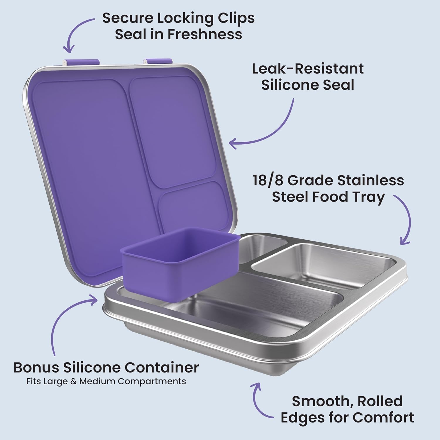 Bentgo Kids Stainless Steel Leak-Resistant Lunch Box, 3 Compartments