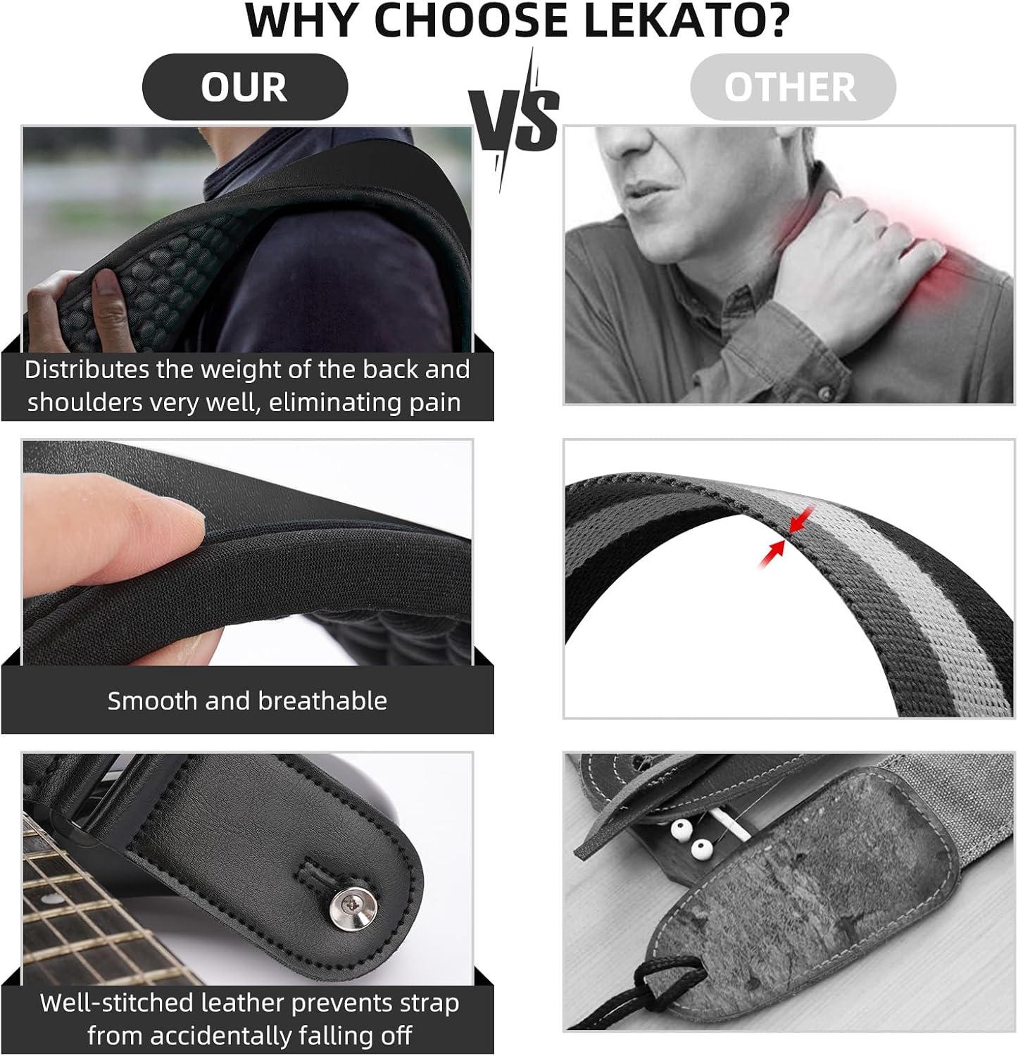 LEKATO Guitar Straps for Electric Guitar Bass