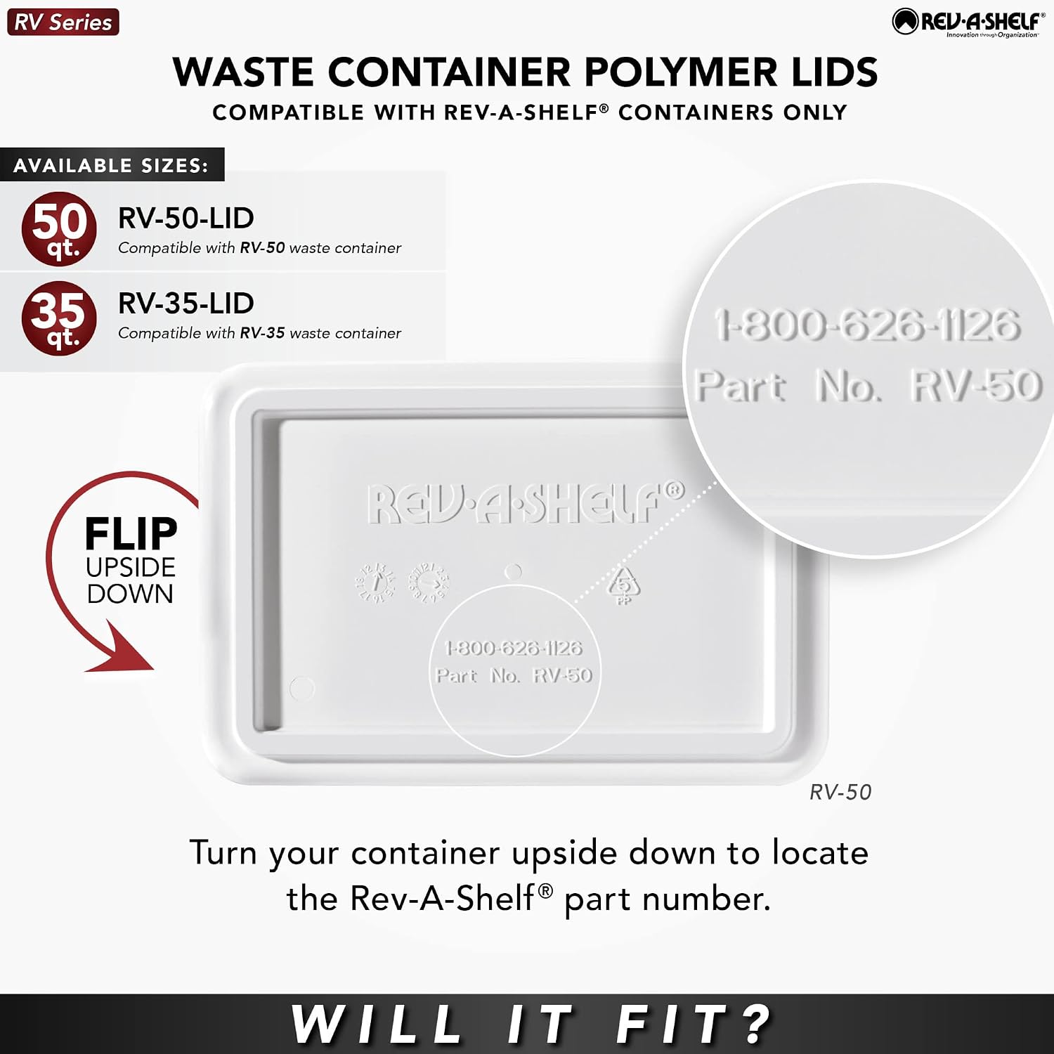 Rev-A-Shelf 35 Qt Under Sink Garbage Can Lid for Base Kitchen and Bathroom Cabinet, Replacement Plastic Trash Bin Lid Only, White, RV-35-LID-1