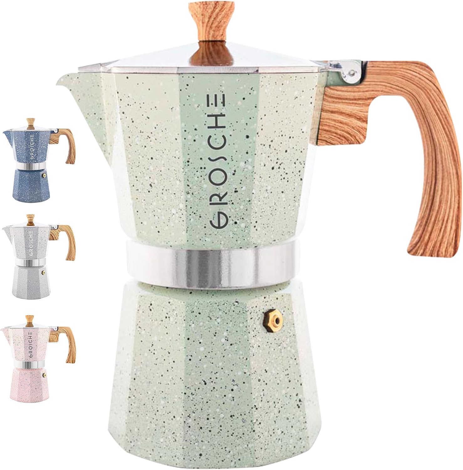 GROSCHE Milano Moka Pot | 9 Espresso Cup - 15.2 oz | Stovetop Espresso Percolator & Coffee Maker – Portable, Ideal for Home and Camping | Cuban Coffee Maker And Italian Moka Pot For Stovetop Espresso; For Gas, Electric, And Propane Stoves With A Soft-Tou…