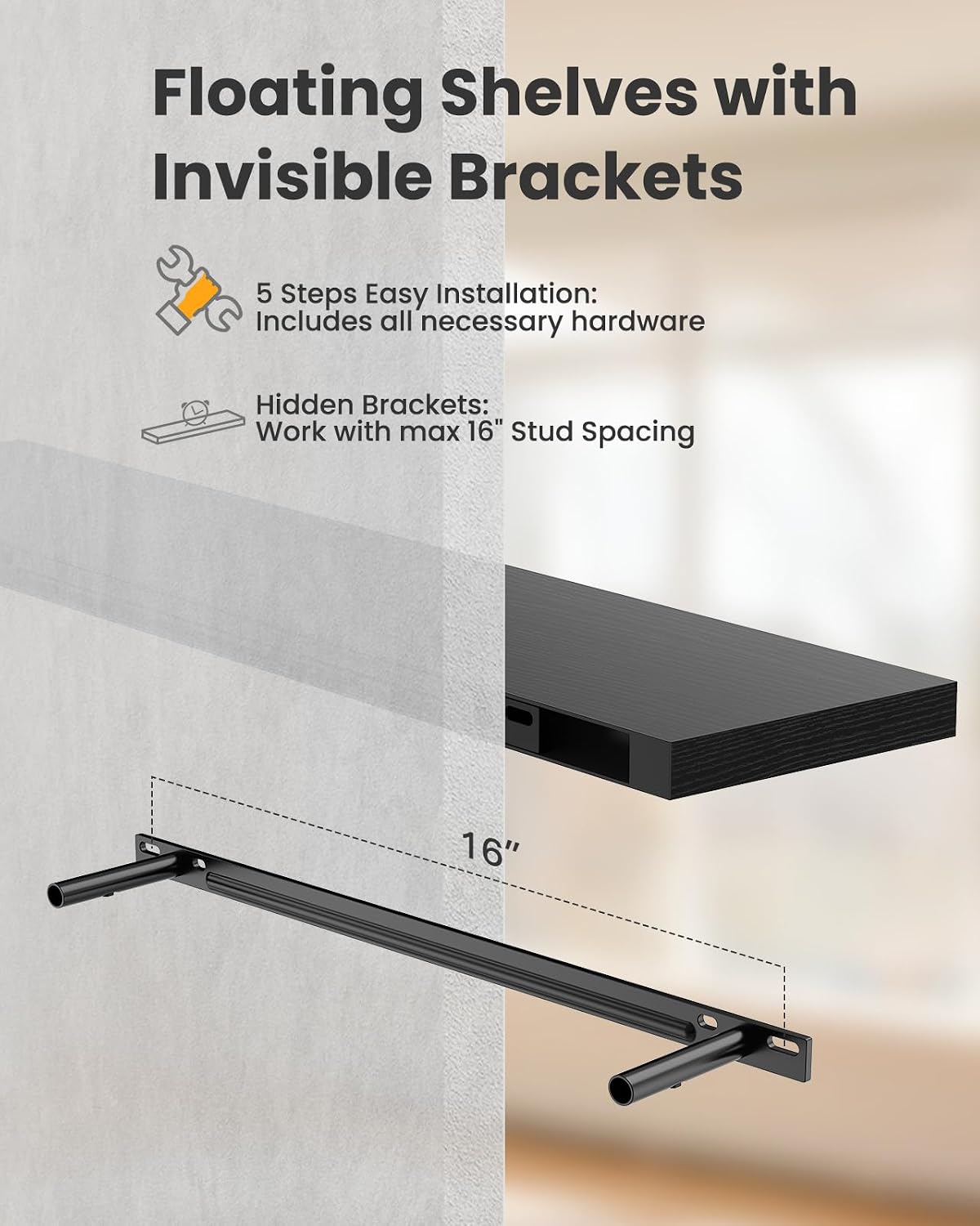 AMADA HOMEFURNISHING Floating Shelves, Wall Shelves for Bathroom/Living Room/Bedroom/Kitchen Decor
