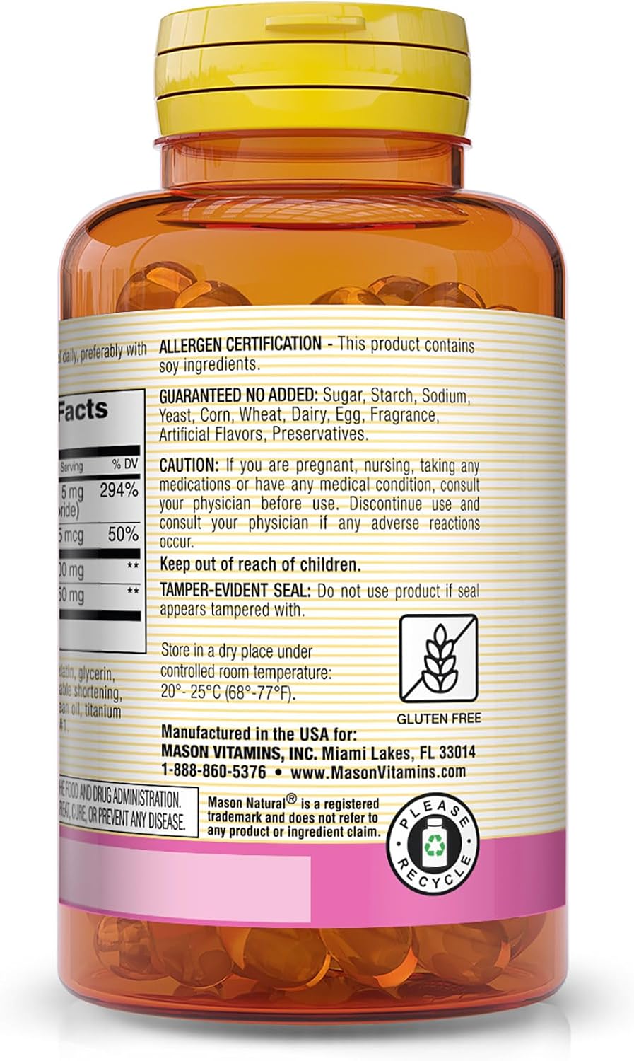 MASON NATURAL Lecithin with Kelp, B6 & Apple Cider Vinegar, 100 Day Supply | Lecithin, kelp iodine