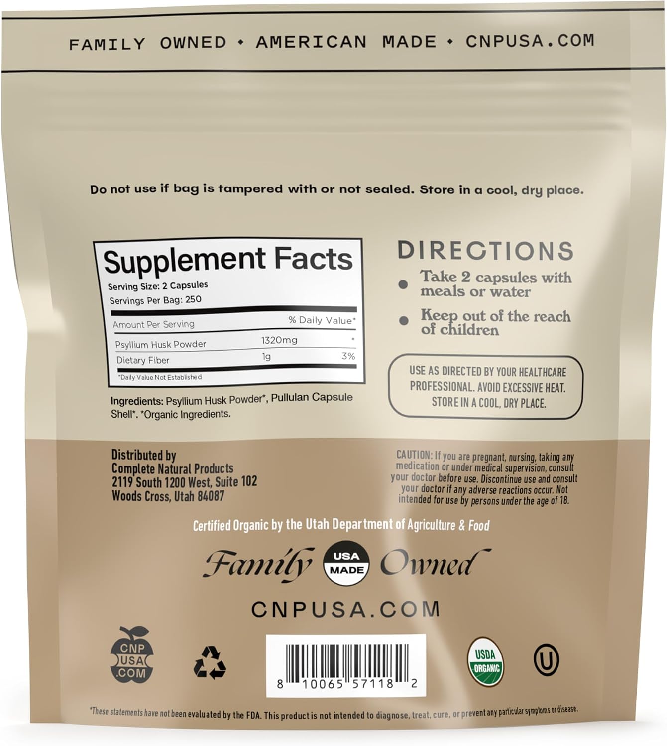CNP | Organic Psyllium Husk Capsules 660mg - Fiber Caps, Colon Cleanse Aid