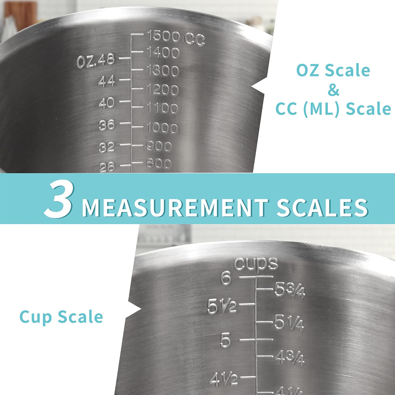 Newness Stainless Steel Measuring Cup, Metal Measuring Cup with Handle (Upgraded, 3 Marking Including Cup/ML/Ounce Scale), 16 Ounces (0.5 Liter, 2 Cup)
