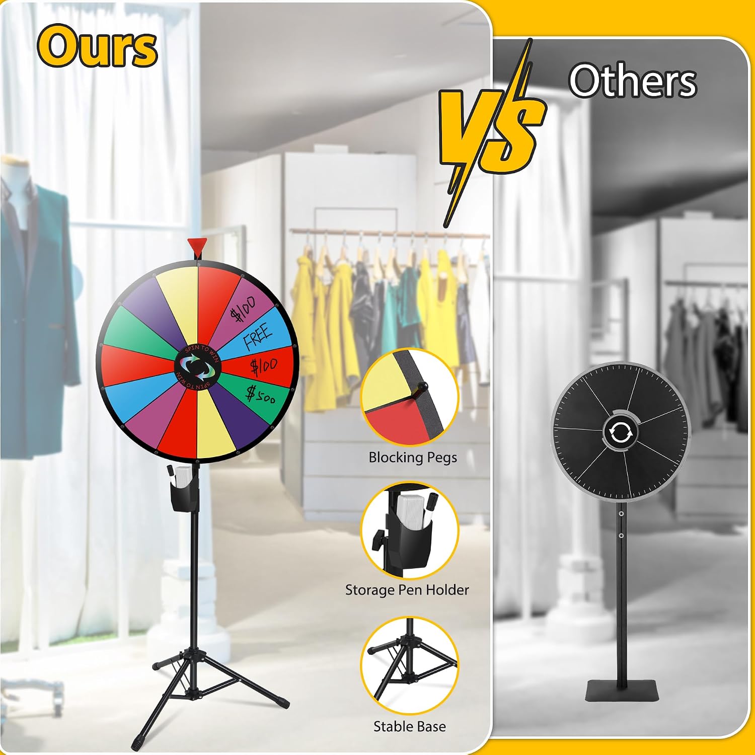 HomGarden 24" Colorful Spinning Prize Wheel | Dual-Use Tabletop/Floor Stand | Dry-Erase Board for Christmas, Carnival, Fundraiser