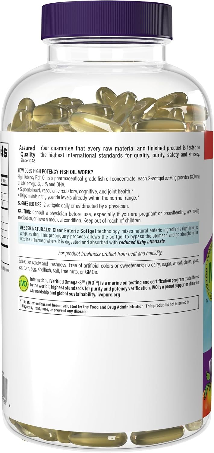Webber Naturals Ultra Omega 3 Fish Oil EPA DHA, 2850mg, 120 Clear Softgels