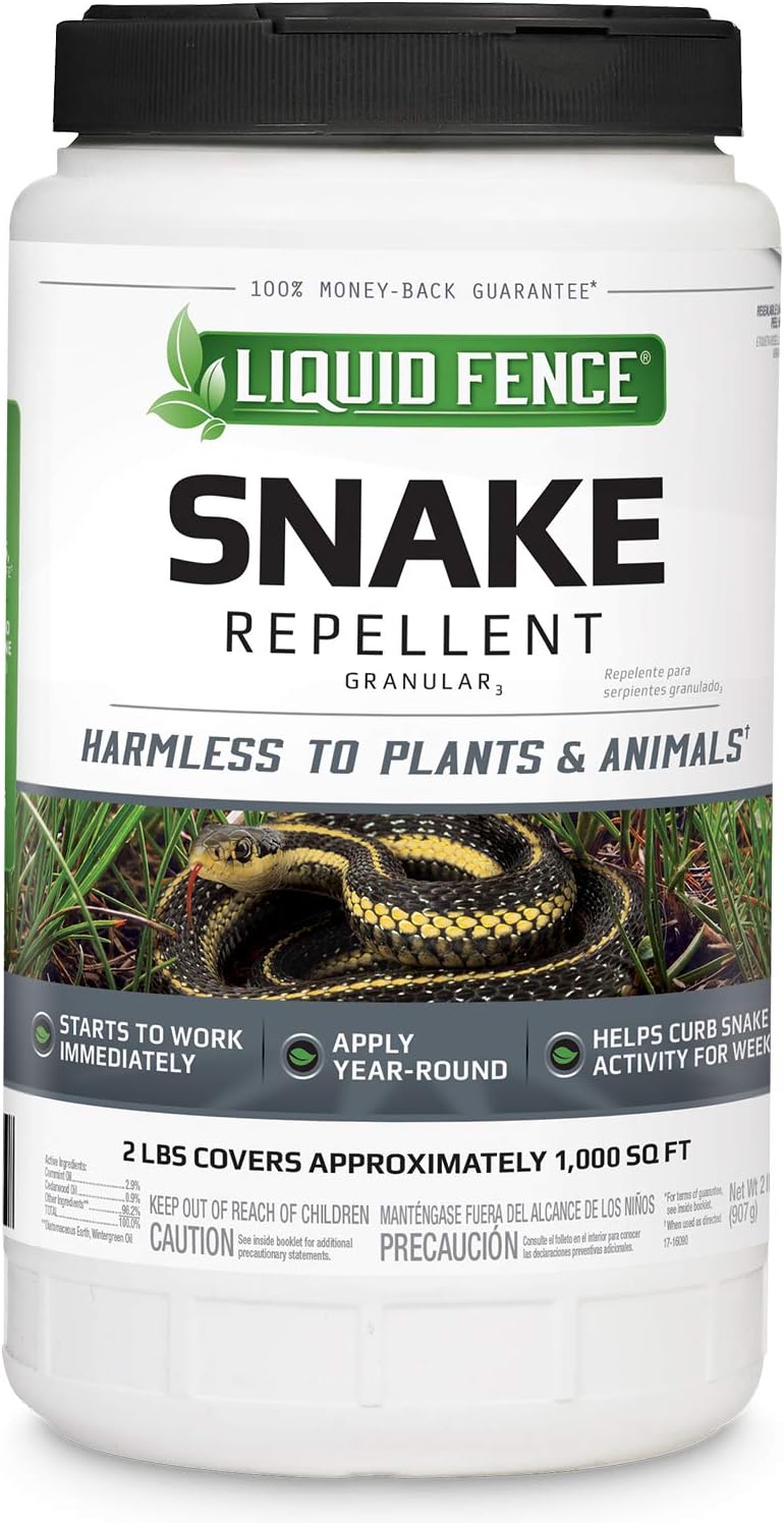 Liquid Fence Snake Repellent Granules, Safe Around Kids and Pets When Used & Stored as Directed, Keep Snakes Out of Garden, Patio and Backyard, 2 lb